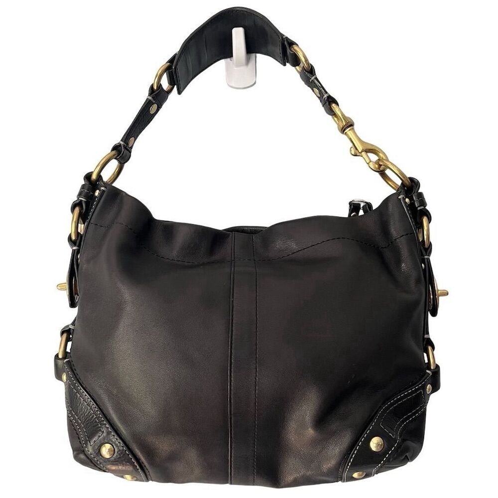 Coach Carly Black Leather Hobo Shoulder Bag Gold Hardware Casual